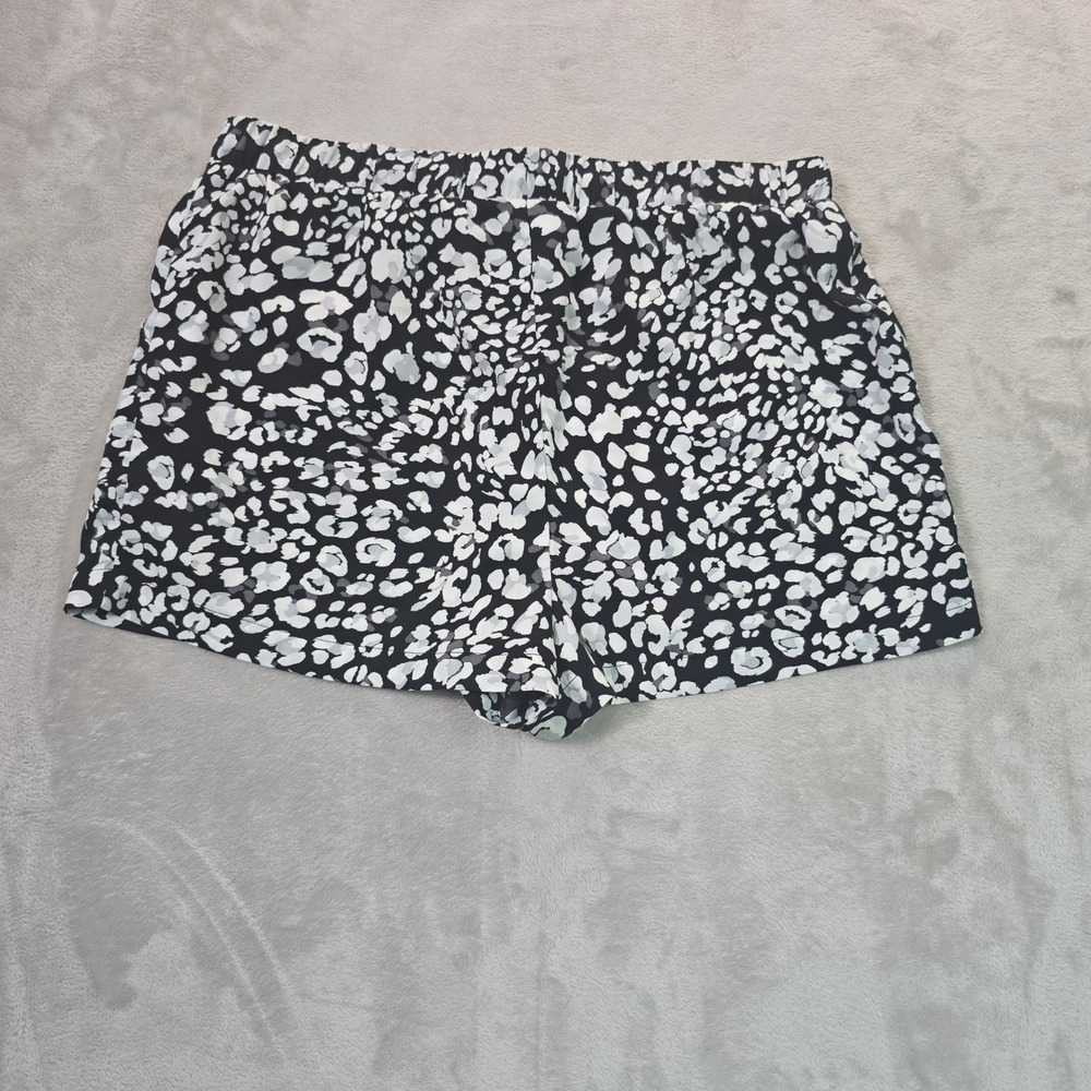 West Loop Womens Leopard Print Drawstring Shorts Black White Grey L/XL